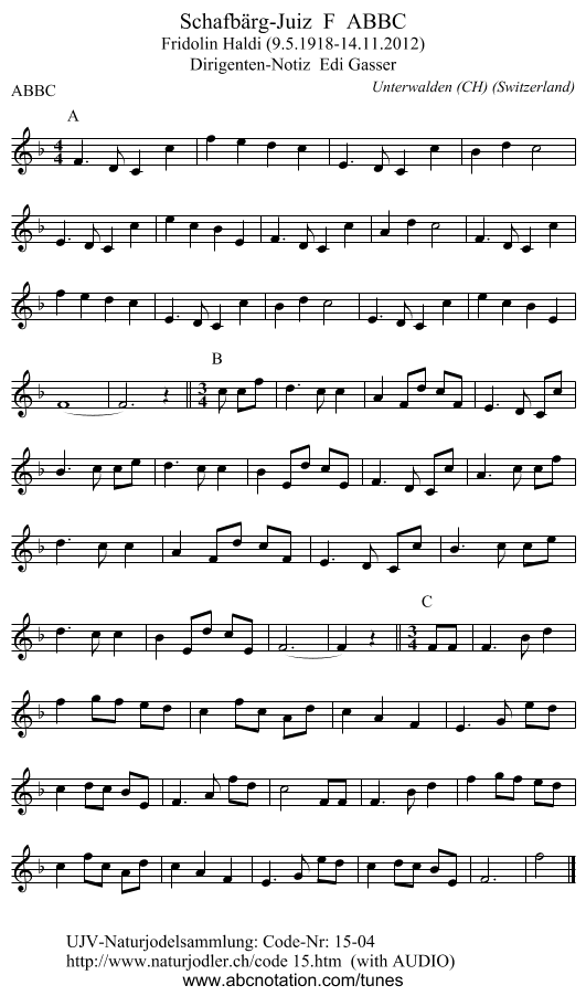 Schafbärg-Juiz  F  ABBC - staff notation