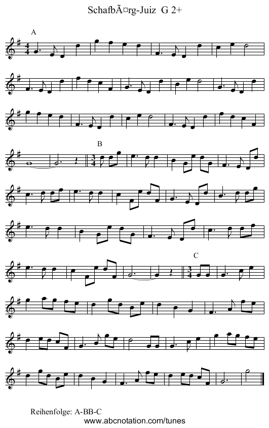 SchafbÃ¤rg-Juiz  G 2+ - staff notation