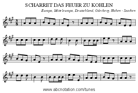 SCHARRET DAS FEUER ZU KOHLEN - staff notation