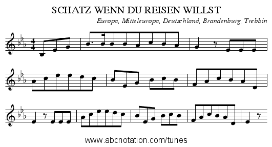 SCHATZ WENN DU REISEN WILLST - staff notation