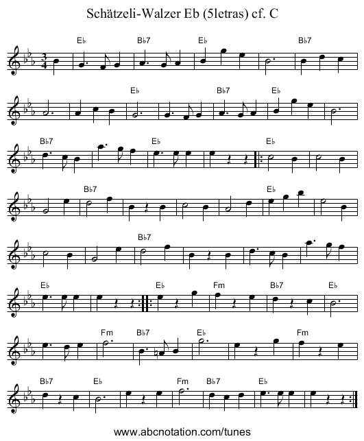 Sch&auml;tzeli-Walzer Eb (5letras) cf. C - staff notation