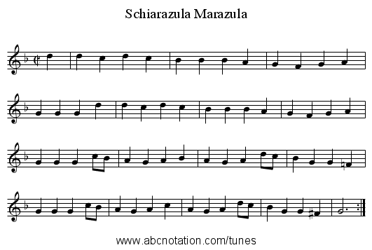 Schiarazula Marazula - staff notation