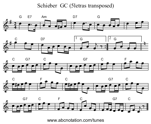 Schieber  GC (5letras transposed) - staff notation