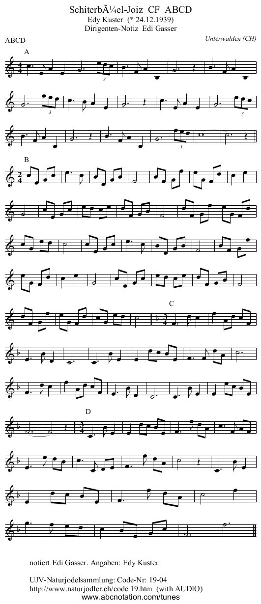 SchiterbÃ¼el-Joiz  CF  ABCD - staff notation