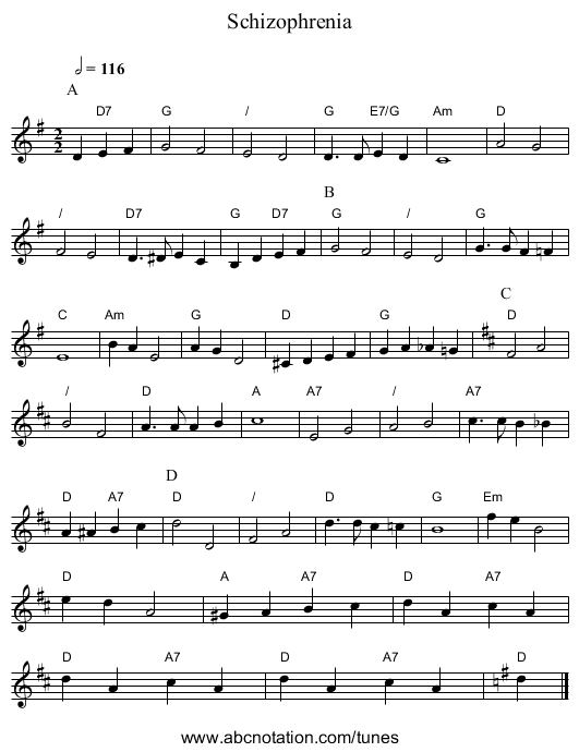 Schizophrenia - staff notation