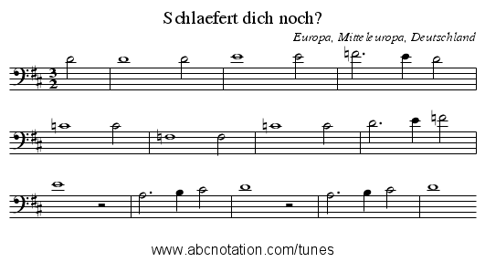 Schlaefert dich noch? - staff notation