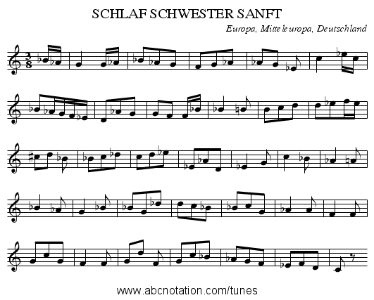 SCHLAF SCHWESTER SANFT - staff notation