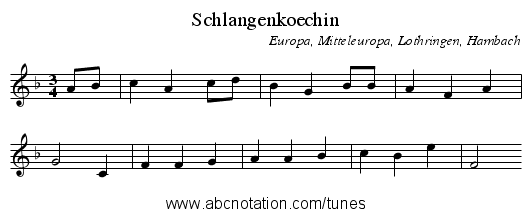 Schlangenkoechin - staff notation