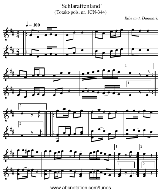 Schlaraffenland - staff notation