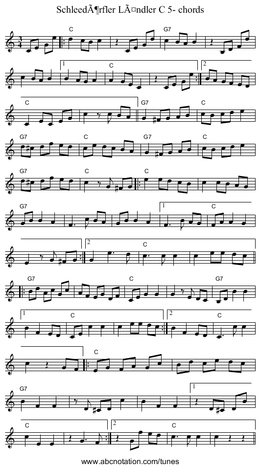 SchleedÃ¶rfler LÃ¤ndler C 5- chords - staff notation