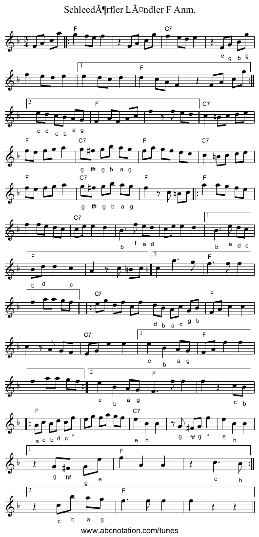 SchleedÃ¶rfler LÃ¤ndler F Anm. - staff notation