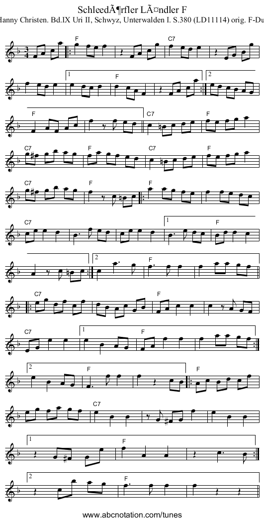 SchleedÃ¶rfler LÃ¤ndler F - staff notation