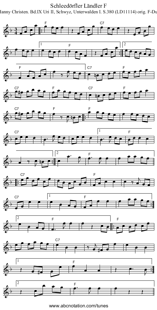Schleed&ouml;rfler L&auml;ndler F - staff notation