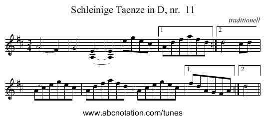 Schleinige Taenze in D, nr.  11 - staff notation
