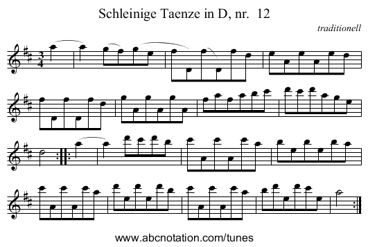 Schleinige Taenze in D, nr.  12 - staff notation