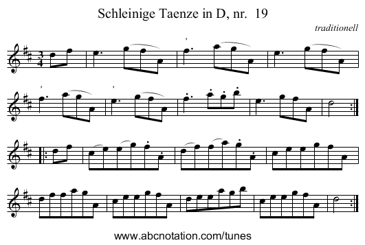 Schleinige Taenze in D, nr. 19 - staff notation