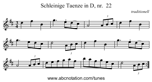 Schleinige Taenze in D, nr. 22 - staff notation