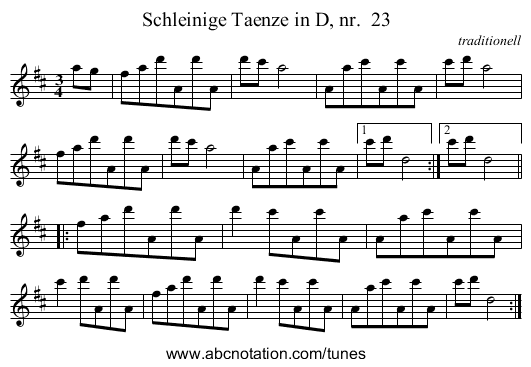 Schleinige Taenze in D, nr.  23 - staff notation