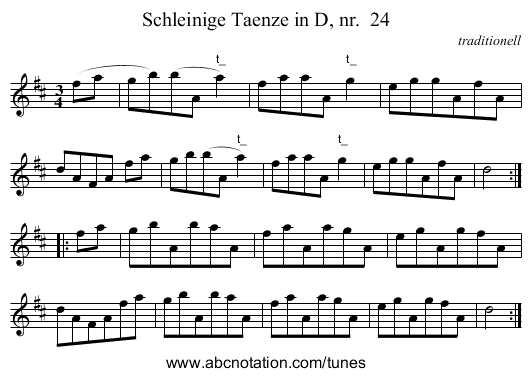 Schleinige Taenze in D, nr.  24 - staff notation