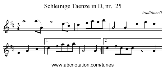 Schleinige Taenze in D, nr.  25 - staff notation