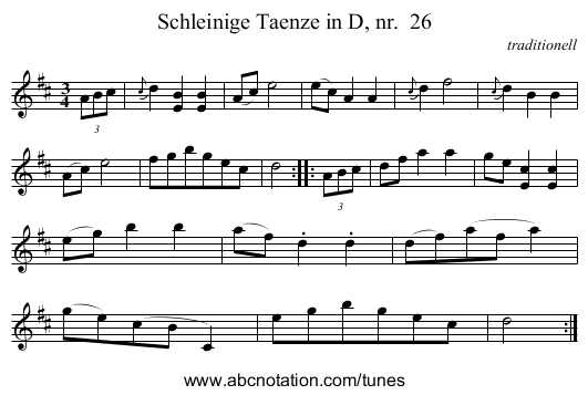 Schleinige Taenze in D, nr.  26 - staff notation