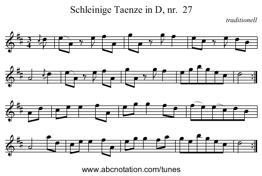 Schleinige Taenze in D, nr.  27 - staff notation