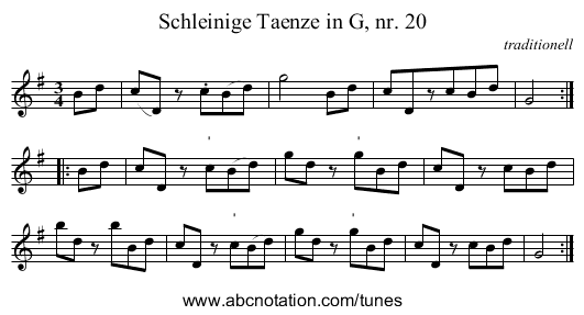 Schleinige Taenze in G, nr. 20 - staff notation