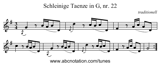 Schleinige Taenze in G, nr. 22 - staff notation