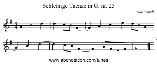 Schleinige Taenze in G, nr. 25 - staff notation