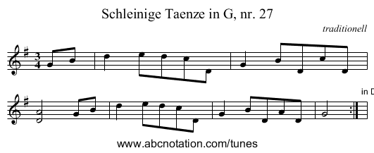 Schleinige Taenze in G, nr. 27 - staff notation