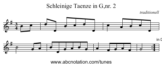 Schleinige Taenze in G,nr. 2 - staff notation