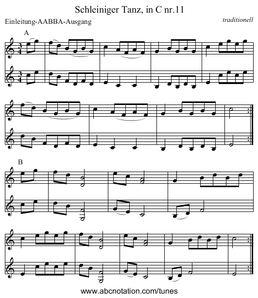 Schleiniger Tanz, in C nr.11 - staff notation