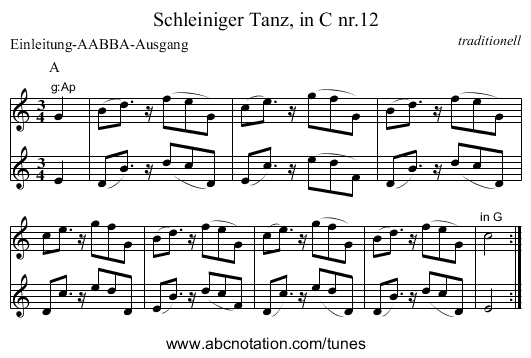 Schleiniger Tanz, in C nr.12 - staff notation