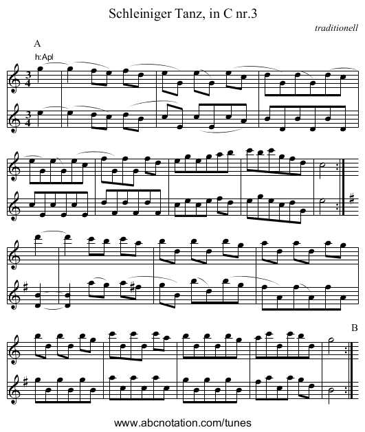 Schleiniger Tanz, in C nr.3 - staff notation