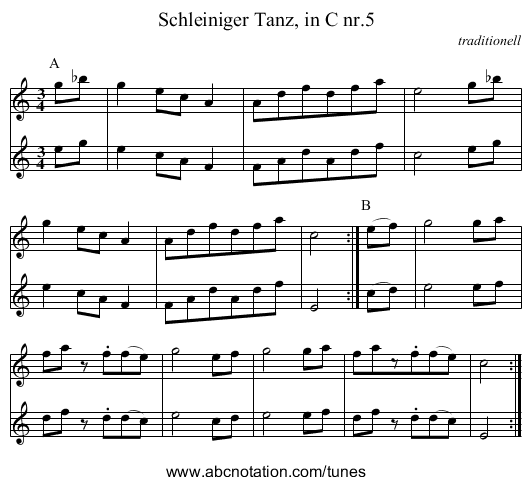 Schleiniger Tanz, in C nr.5 - staff notation