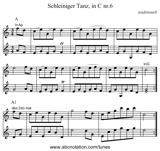 Schleiniger Tanz, in C nr.6 - staff notation