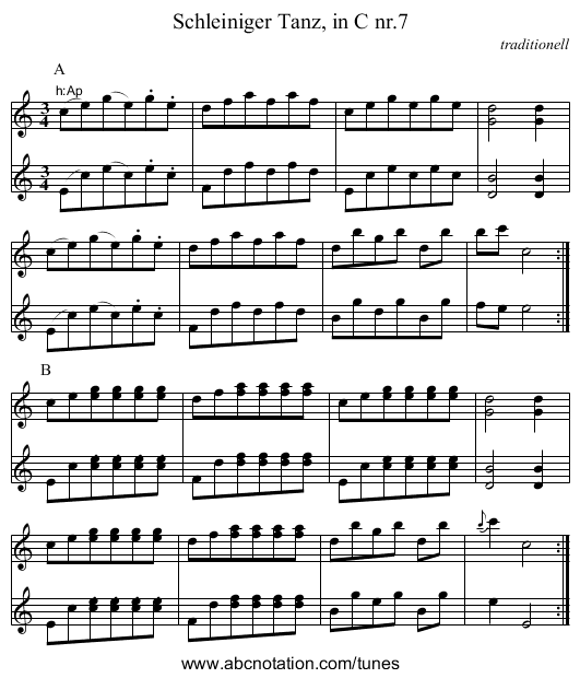 Schleiniger Tanz, in C nr.7 - staff notation