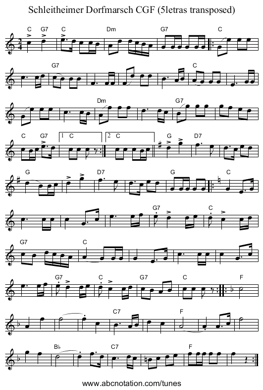 Schleitheimer Dorfmarsch CGF (5letras transposed) - staff notation