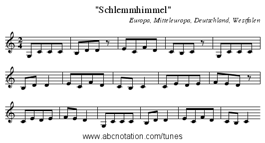 Schlemmhimmel - staff notation