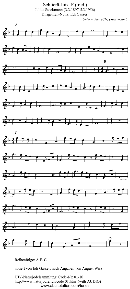 Schlierä-Juiz F (trad.) - staff notation