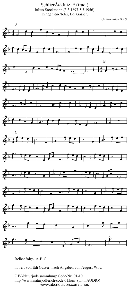 Schlierä-Juiz F (trad.) - staff notation