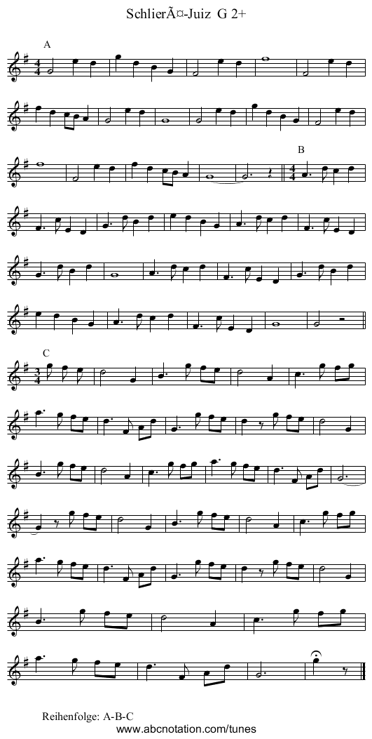 Schlierä-Juiz G 2+ - staff notation