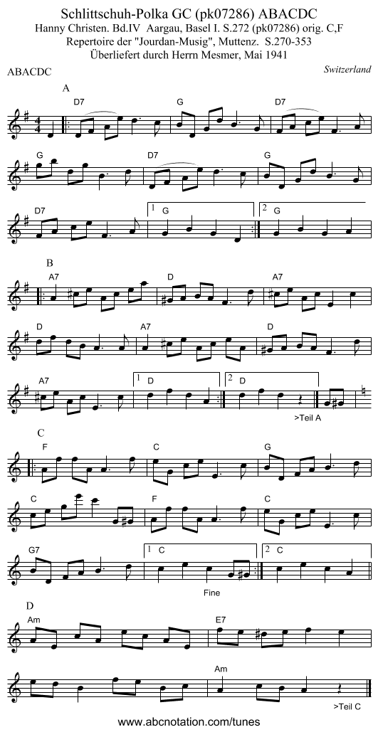 Schlittschuh-Polka GC (pk07286) ABACDC - staff notation