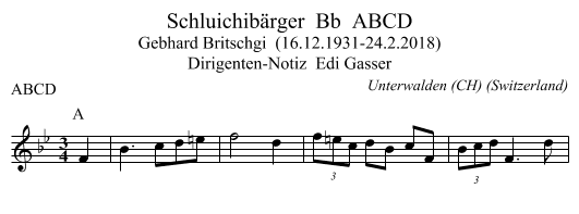 Schluichibärger  Bb  ABCD - staff notation
