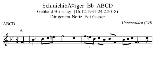 SchluichibÃ¤rger  Bb  ABCD - staff notation