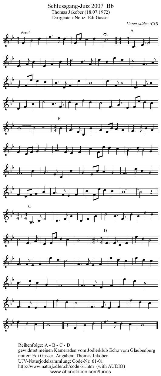 Schlussgang-Juiz 2007  Bb - staff notation