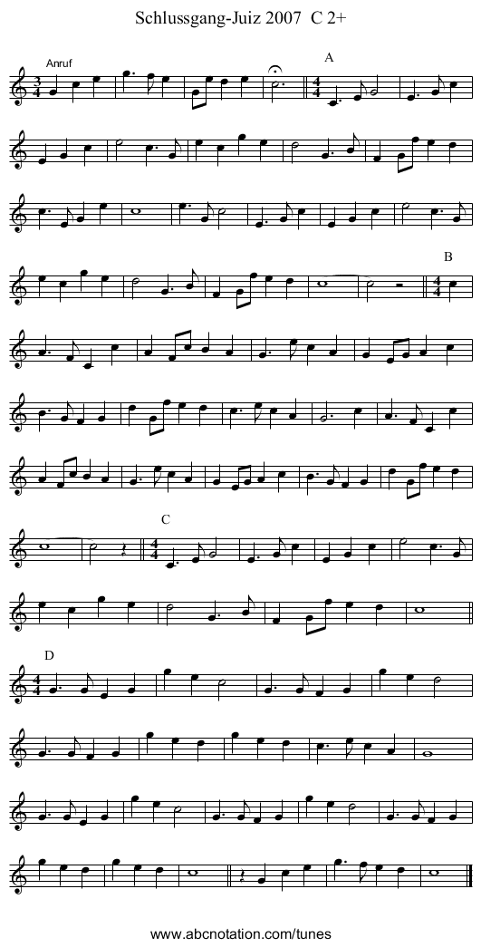 Schlussgang-Juiz 2007 C 2+ - staff notation