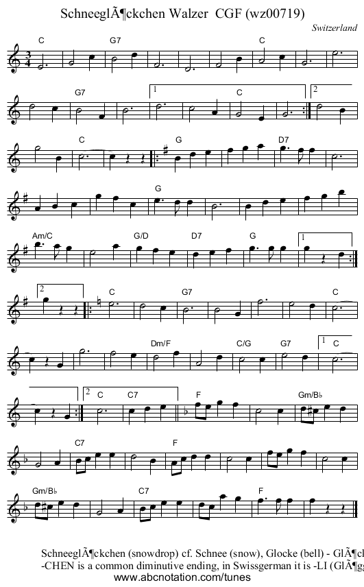 SchneeglÃ¶ckchen Walzer  CGF (wz00719) - staff notation