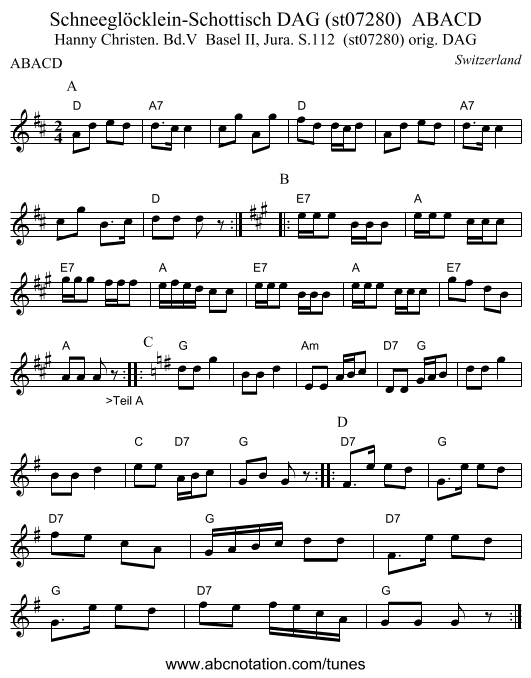 Schneeglöcklein-Schottisch DAG (st07280)  ABACD - staff notation