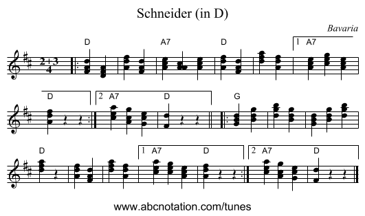 Schneider (in D) - staff notation